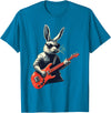 Rabbit Bunny Wearing Sunglasses Playing Guitar Musician T-Shirt in Sapphire Blue