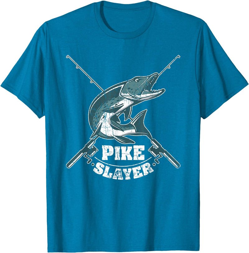 Fishing IM Co Pike Slayer Fishing Fisherman Northern Pike T-Shirt - Sapphire Blue