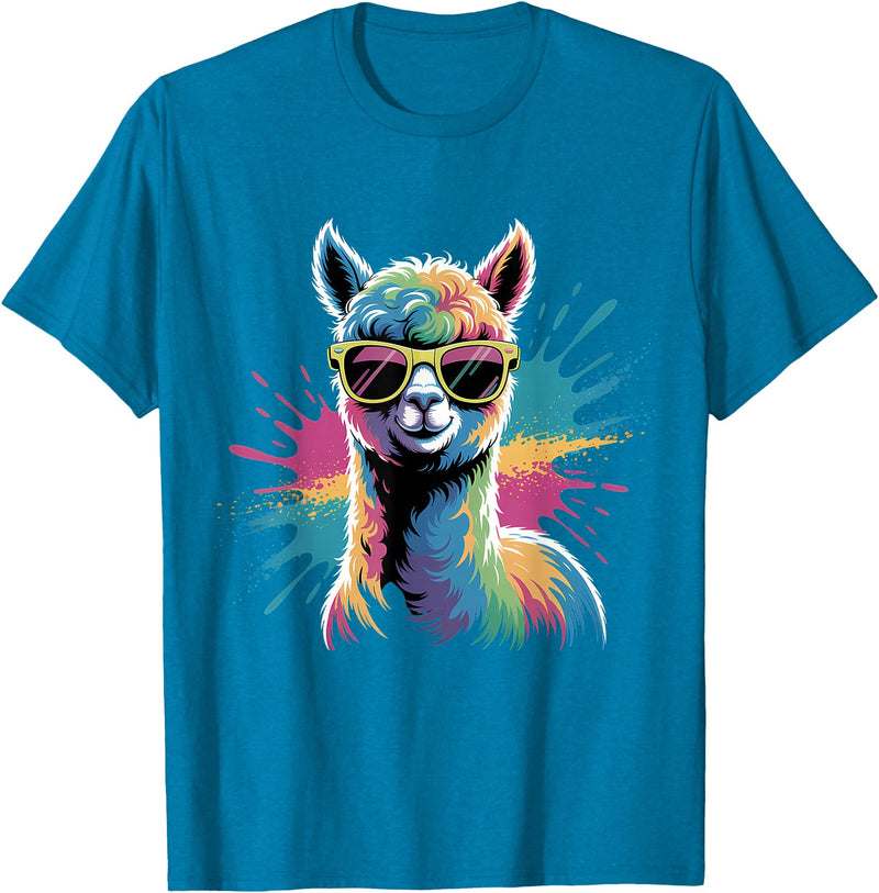 Funny Llama Lover Graphics Funny Llama Alpaca with Sunglasses Animal Graphic T-Shirt - Sapphire Blue