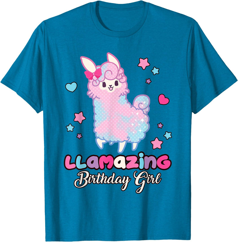 Llamazing Birthday Girl Llama Family BW Art Llama Birthday Girl Llamazing Birthday Alpaca Llama Girl T-Shirt - Sapphire Blue