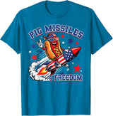 Pig Missiles and Freedom 4th of July Patriotic Hotdog T-Shirt - Sapphire Blue