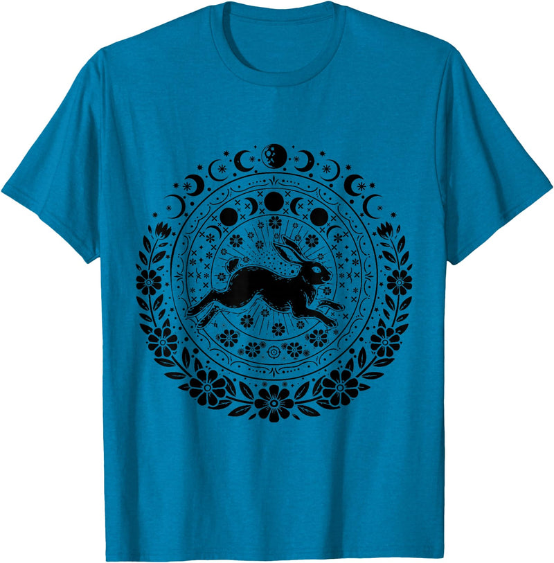 Easter Rabbit Eostre Pagan Spring Moon Witchcraft Ostara T-Shirt in Sapphire Blue