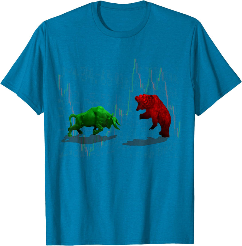 Stock Market Bulls vs Bears Graphic T-Shirt - Sapphire Blue