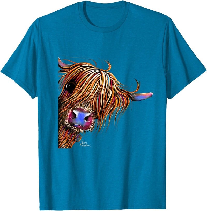 SHiRLeY MacARTHuR HiGHLaND CoW PRiNT ANiMaL PRiNT ' SuGaR LuMP ' T-Shirt - Sapphire Blue