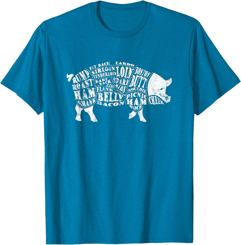 BBQ T-Shirts: Pig Cuts Barbecue and Grilling T-Shirt T-Shirt - Sapphire Blue