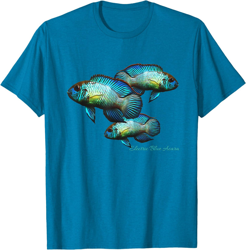 Cichlid Owners Tees Electric Blue Acara Breeders Dwarf Cichlids Aquarium Fish T-Shirt - Sapphire Blue