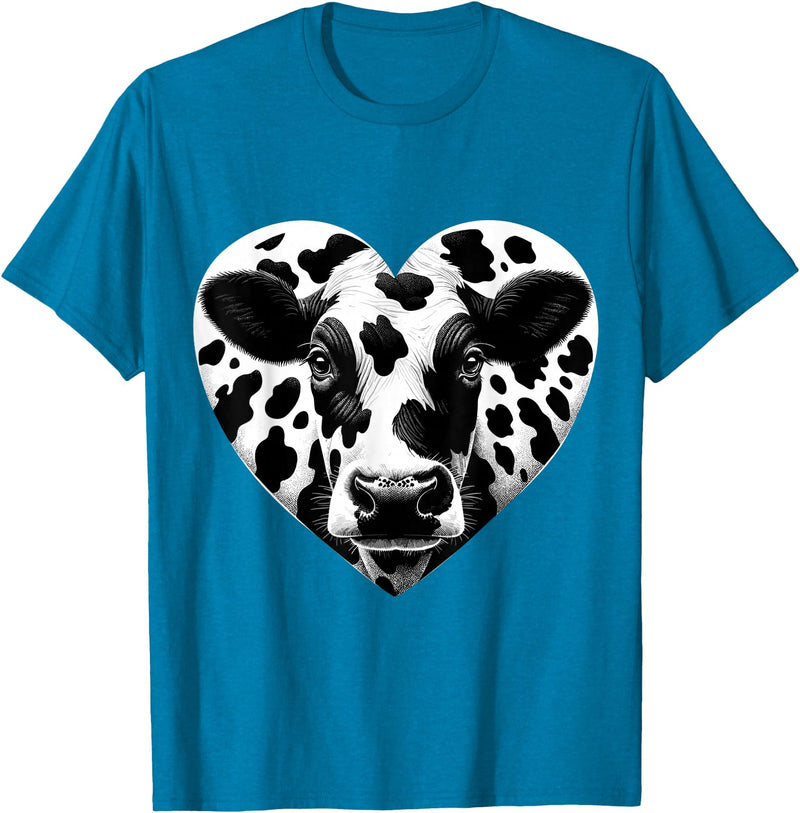 Humorous Gifts for Cow Farmer Cow Print Heart Cow Farmer Girl T-Shirt - Sapphire Blue