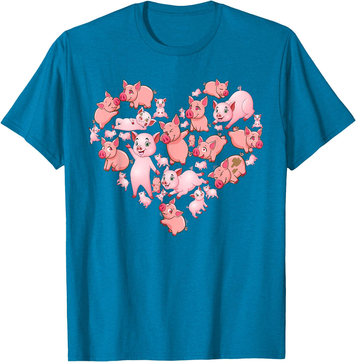 Pig Heart Lover Gift Co. Pig For Women Girls Kids Heart Shape Poses Cute Pig T-Shirt - Sapphire Blue