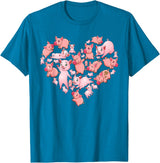 Pig Heart Lover Gift Co. Pig For Women Girls Kids Heart Shape Poses Cute Pig T-Shirt - Sapphire Blue
