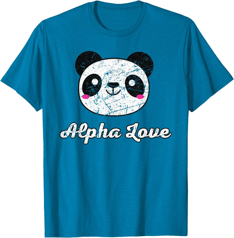 Alpha Love AOII Panda Bear Cute Kawaii Omicron A Alpha Love AOII Panda Bear Cute Kawaii O Pi Distressed T-Shirt - Sapphire Blue