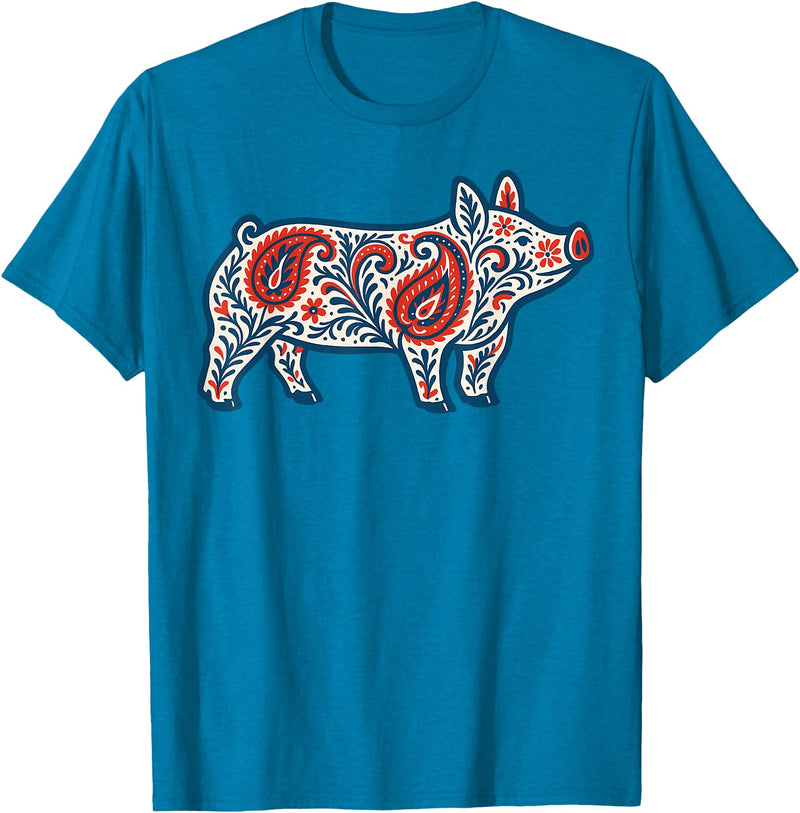 Aztec Show Pig Livestock Animal Lover Aztec Show Pig Livestock Pig Breeder Stock Show Mom Pig T-Shirt - Sapphire Blue
