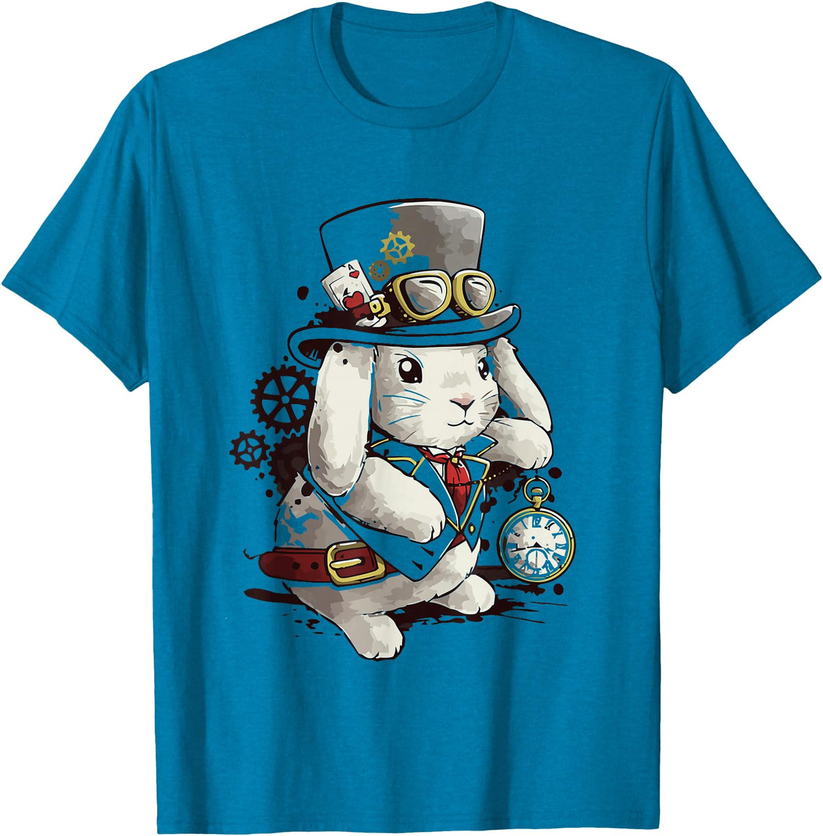 Cute Rabbit Lover Bunny Graphic T-Shirt (Asphalt Grey) in Sapphire Blue