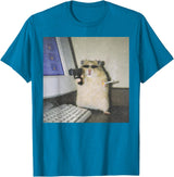 Cyber Hamster Meme Cringe Funny Animal Vintage Graphic Tee T-Shirt - Sapphire Blue
