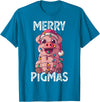The Weird Shop Merry Pigmas Pig Christmas Santa Pig Xmas Lights Farmer Gift T-Shirt - Sapphire Blue