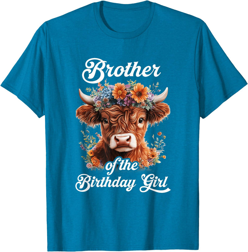 Brother Highland Cow Birthday Girl Brother Of The Birthday Girl Highland Cow Farm Family T-Shirt - Sapphire Blue