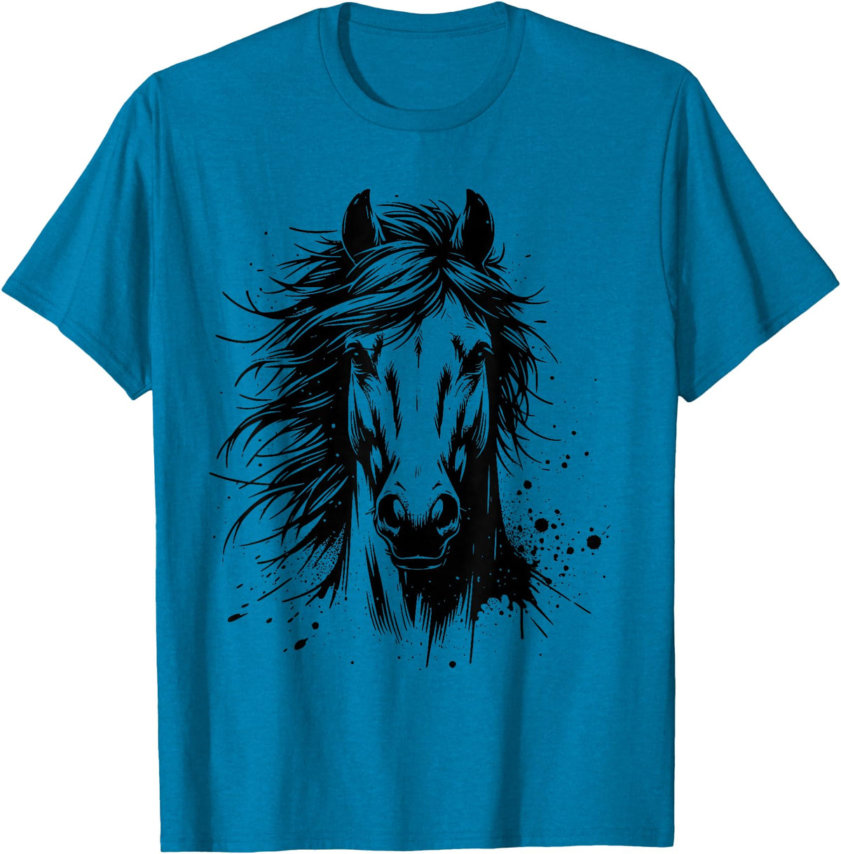 Horse Art For Men Women Kids Horse Portrait Equestrian Horseback Riding Horse Lover Unisex-Adults Kids T-Shirt Grey Small Classic Fit Crew Neck Short Sleeve - Sapphire Blue