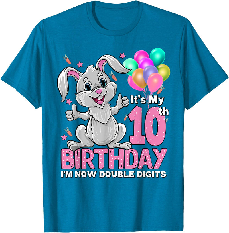 It's My 10th Birthday Rabbit 10 Years Old Girl T-Shirt in Sapphire Blue