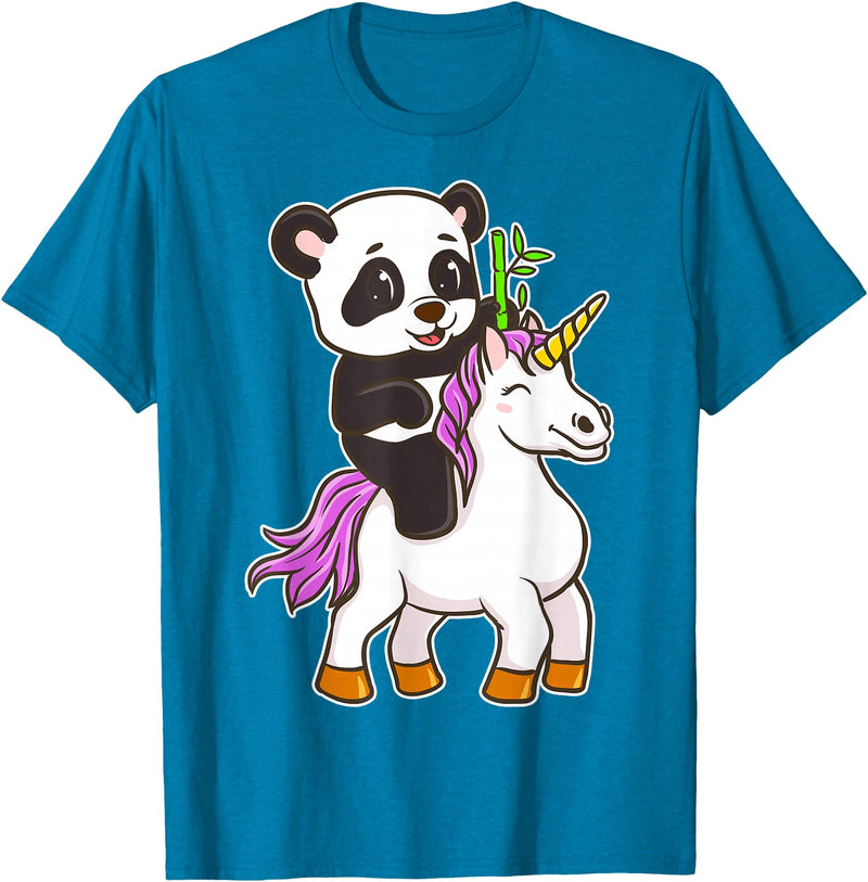 Panda Bear Unicorns Boys Girls Kids Panda Riding Unicorn Cute Magical Animals T-Shirt - Sapphire Blue
