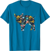 Animal Hog Floral Silhouette Pig Lover Floral Piglet Silhouette Womens Girls Graphic Pig T-Shirt - Sapphire Blue