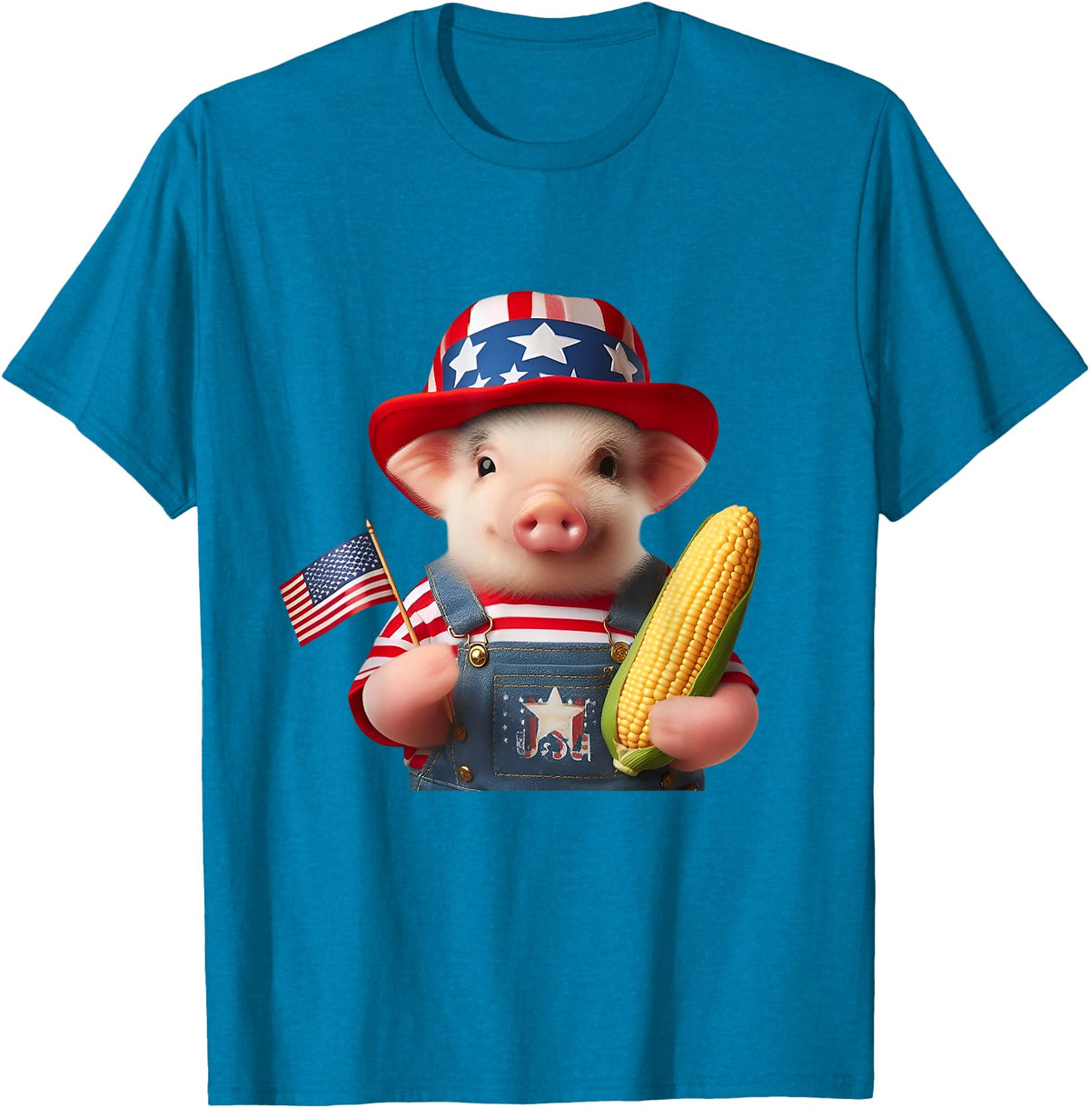 Pig Corn 4th of July Design 4th of July Pig American Us Flag Patriotic Corn 4th of July T-Shirt - Sapphire Blue