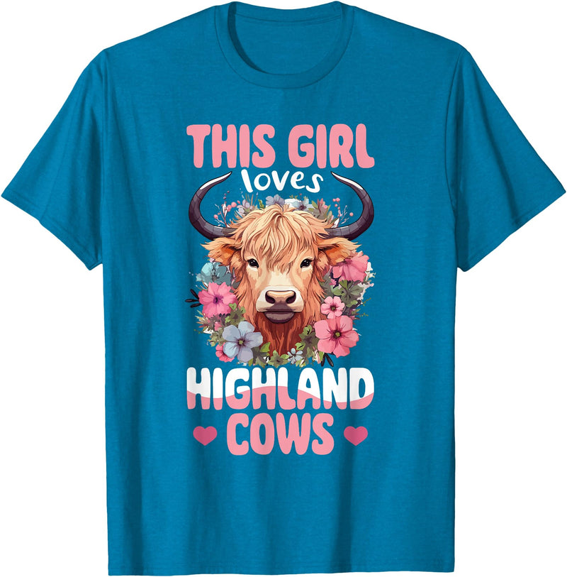 Scottish Highland Cow Lover designs Scottish Highland Cow - This Girl Loves Highland Cows T-Shirt - Sapphire Blue