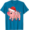 Pig Christmas Gifts Men Women Kids Co. Christmas Lights Pig Wearing Xmas Hat - Pig Lover Farmer T-Shirt - Sapphire Blue