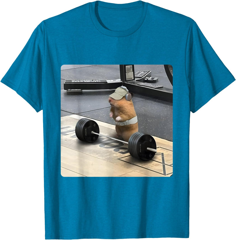 Hamster Deadlift Training Funny Cute Rat Weightlifting Meme T-Shirt - Sapphire Blue