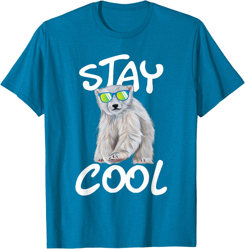 Funny Polar Bear Shirts Stay Cool - Polar Bear Cub Wildlife Zoo Animal Lover T-Shirt - Sapphire Blue