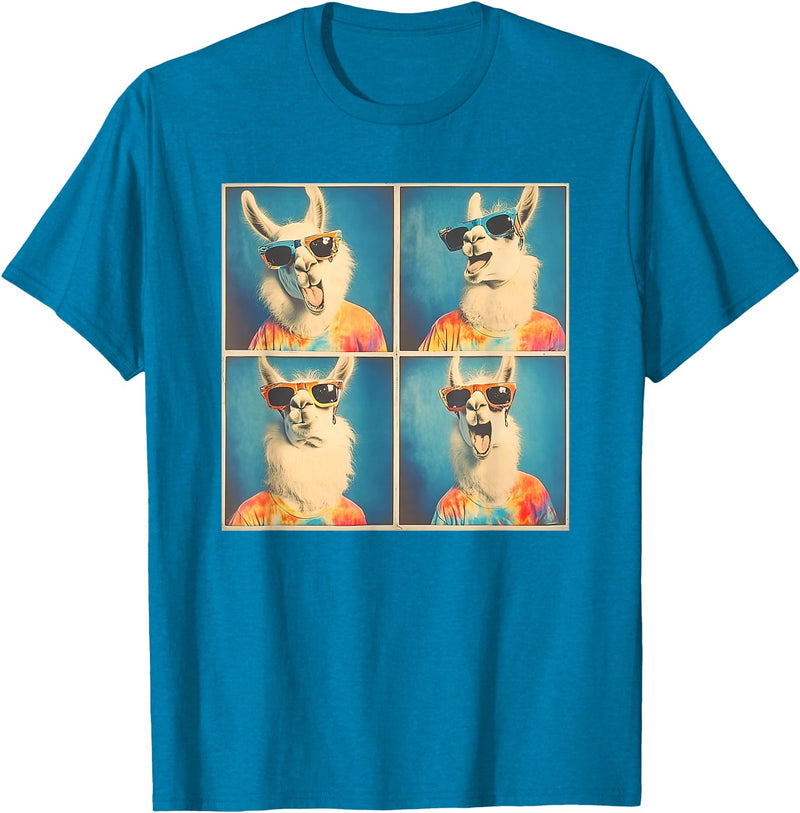 Tie-Dye Animal Groovy Llama Lover Men Women Kids Colorful Hippie Llama Wearing Tie Dye Llama Lovers T-Shirt - Sapphire Blue