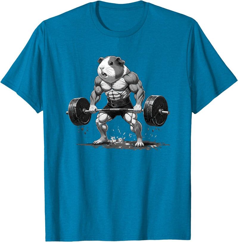 Strong Guinea Pig Lifting Fitness Workout Cool Muscular Guinea Pig Bodybuilder Fitness Power Gym T-Shirt - Sapphire Blue