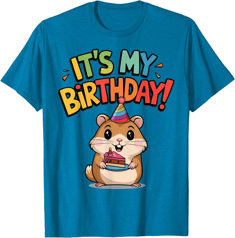 It's My Birthday Cute Hamster for Kid's Party Celebration T-Shirt - Sapphire Blue
