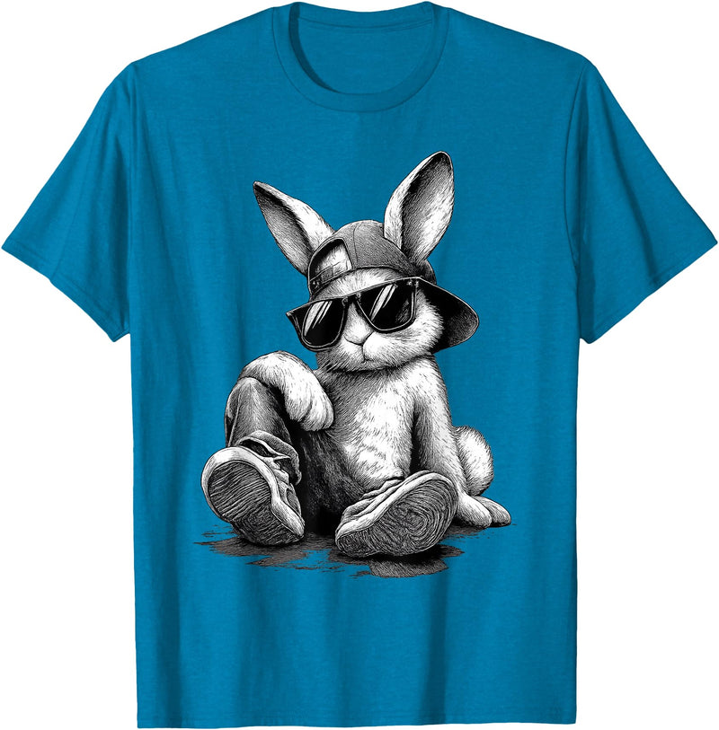 Bunny with Sunglasses Cap Easter Day Gifts for Men Boy Kids T-Shirt in Sapphire Blue