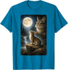 Funny Bunny Art Design Rabbit Howling at the Moon T-Shirt in Sapphire Blue