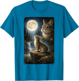 Funny Bunny Art Design Rabbit Howling at the Moon T-Shirt in Sapphire Blue