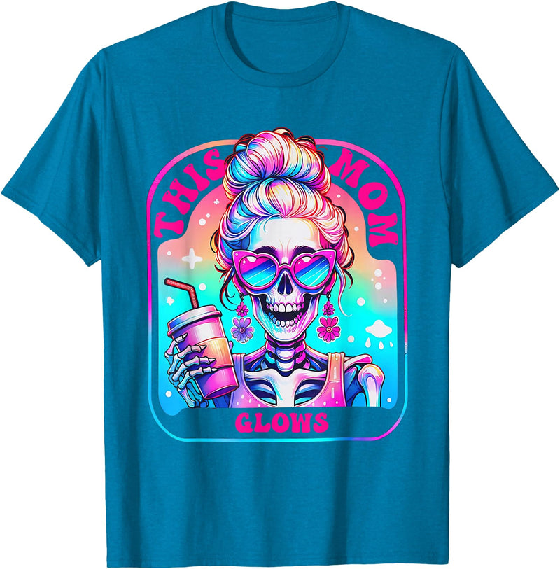 Glow Mom Apparel This Mom Glows Skeleton Mom Colorful Design T-Shirt - Sapphire Blue