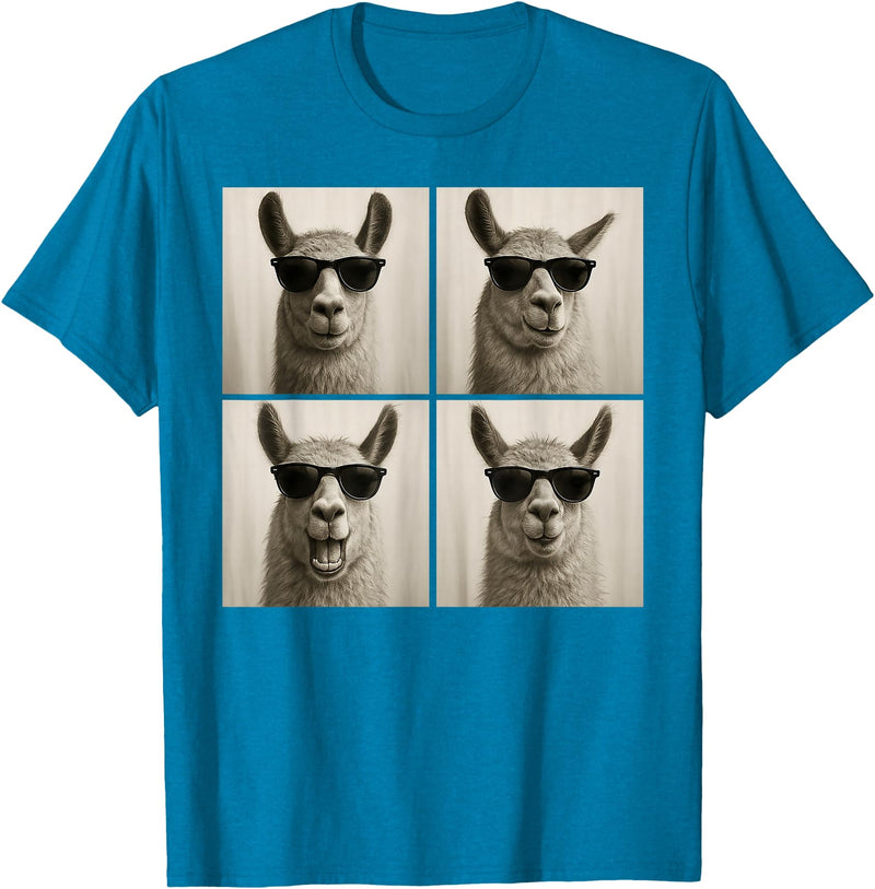 Retro Llama Portrait with Sunglasses Funny Llama Lover Cute Llama Photo Booth T-Shirt - Sapphire Blue