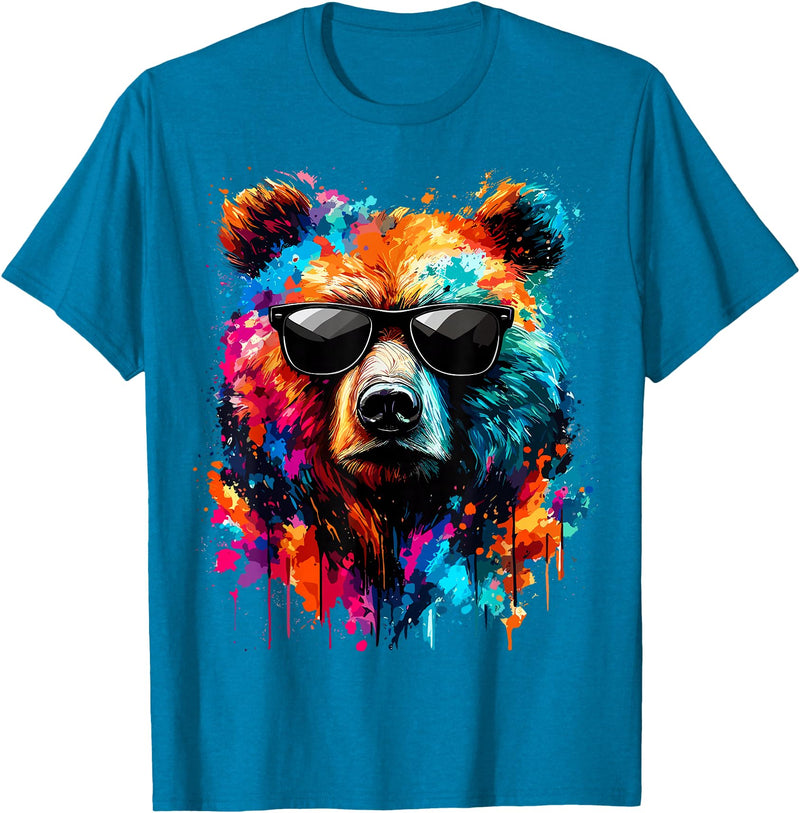 Funny Colorful Bear Lover Wildlife Colourful Bear with Sunglasses T-Shirt - Sapphire Blue
