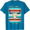 Funny Serape Cow BOHO designs Funny Serape Cow BOHO print Flower Rustic Turquoise T-Shirt - Sapphire Blue