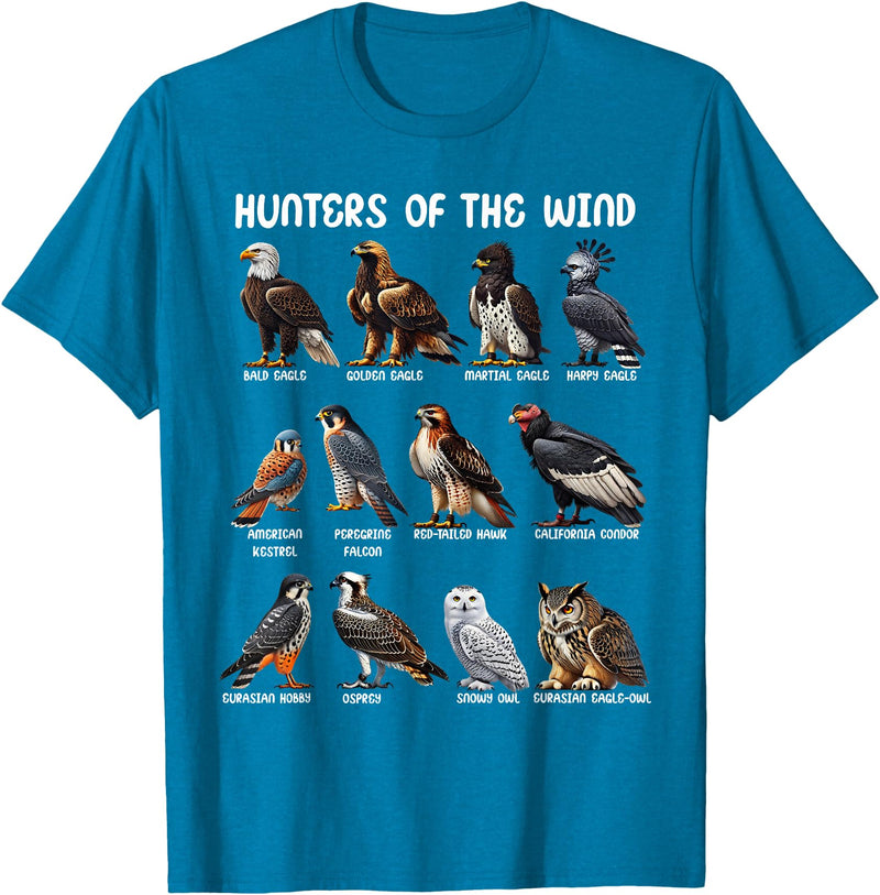 Bird Lover Hunters of the Wind Birds of Prey Falcon Owl Birding Raptors T-Shirt - Sapphire Blue