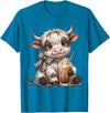 Funny Highlander Cow Drinking Coffee Lover Designs Highland Cow Drinking Iced Coffee Lover Funny Animal Meme T-Shirt -