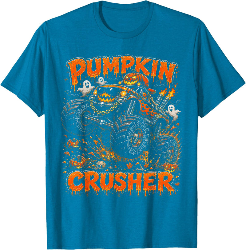 Pumpkin Crusher Kids Halloween Monster Truck Pumpkin Crusher Monster Truck Ghosts Halloween Boys T-Shirt - Sapphire Blue