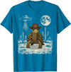 Retro Land Turtle Lover Halloween Moon Funny Eastern Box Turtle Cowboy Western UFO T-Shirt - Sapphire Blue