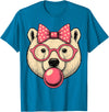 Magical and Funny Polar Bear Gifts Polar Bear with Bubblegum and Pink Bow T-Shirt - Sapphire Blue