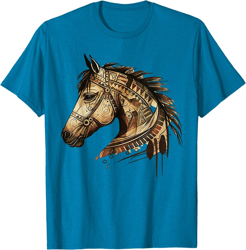 Horse Tribal Abstract Art Native USA Geometric Horse Tribal Abstract Art Native American Geometric Horses T-Shirt - Sapphire Blue