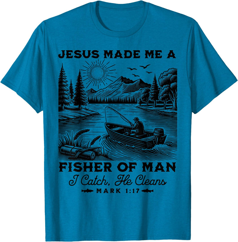 Fisher of Man Mark 1:17 Christian Scripture Jesus Fishing T-Shirt - Sapphire Blue