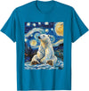 Bear Designs. Cute Polar Bear Van Gogh Style Starry Night Funny Graphic T-Shirt - Sapphire Blue