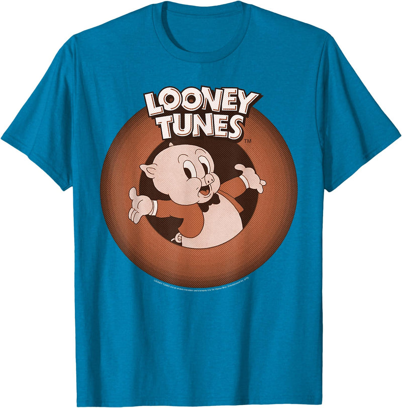 Looney Tunes Porky Pig Classic Logo Portrait T-Shirt - Sapphire Blue