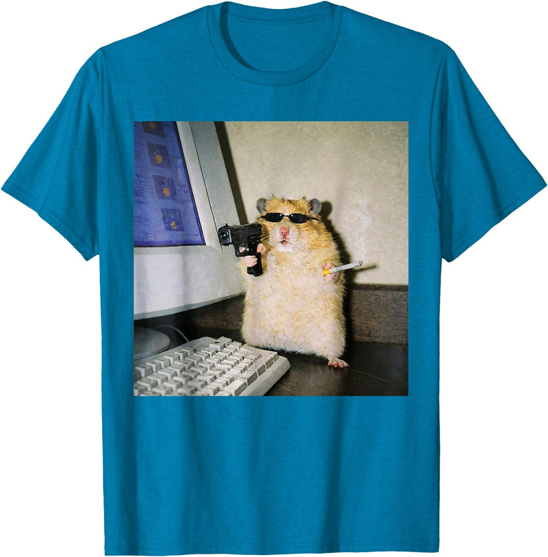 Funny Hamster Meme Cyber Hamster Meme Smoking Humor Computer T-Shirt - Sapphire Blue