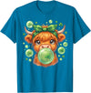St. Patricks Day Highland Cow Blowing Bubblegum Celebrate St Patricks Day T-Shirt - Sapphire Blue