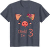 Girls Cute Pig Birthday Designs Co. 3rd Birthday Pig Outfit Pig Face Gift 3 year old Girl Boy T-Shirt - Heather Blue